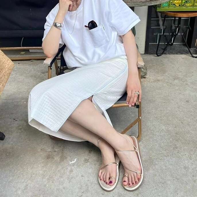 Trendy New Genuine Leather Toe Strap Flat French Women's Summer Fairy Style One-Strap Sandals