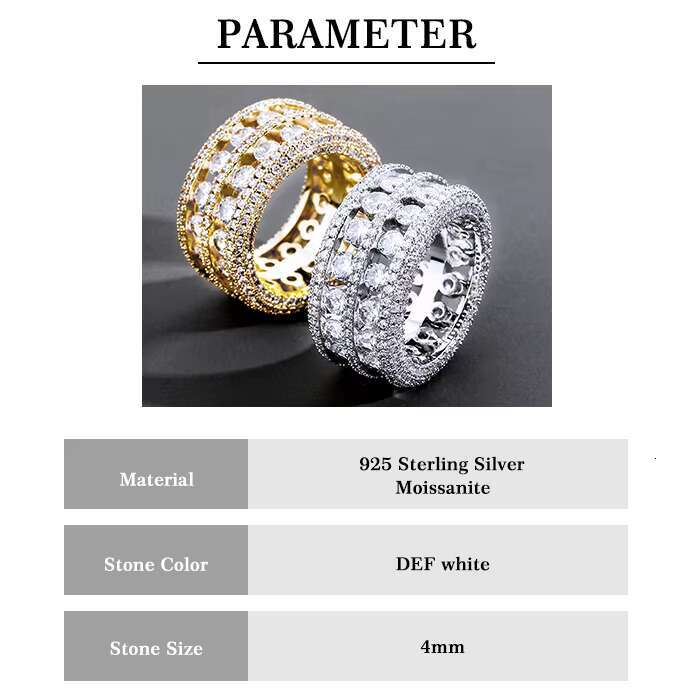 Manufacture Custom Luxury Rings for Men Moissanite Rings 925 Sterling Silver Moissanite Ring Hip Hop