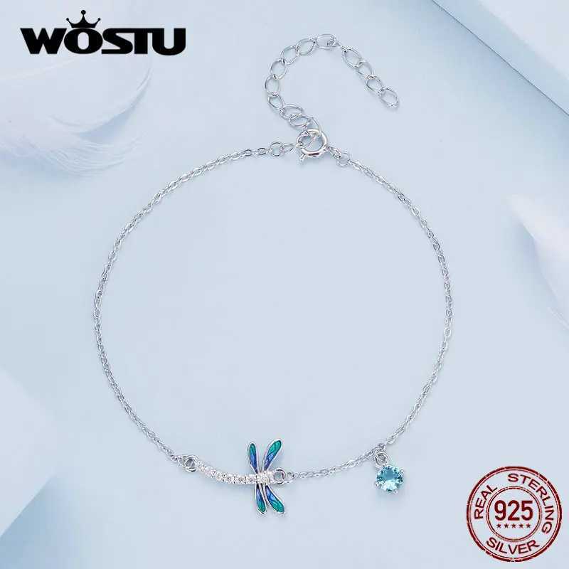 WOSTU 925 Sterling Silver Original Dragonfly Charm Bracelets Women Adjustable MINI Zircon Bracelet Chain Link Birthday Jewelry W250526