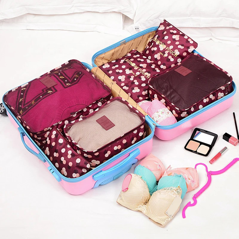 6pcs Travel Organizer Set Suitcase Storage Bag Portable Clothes Underwear Shoes Cubes For Travels Makeup Bags Luggage Organizers 250526