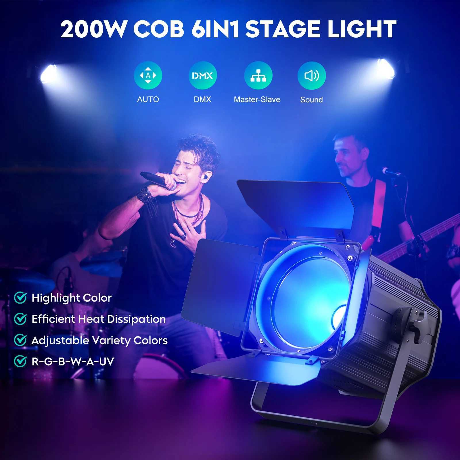 Fieryzeal 2PCS 200W LED COB Par Light 6IN1 RGBWA+UV Linear Spotlight DMX512 Warm Cold White Stage Light for DJ Party Concert XJ250527