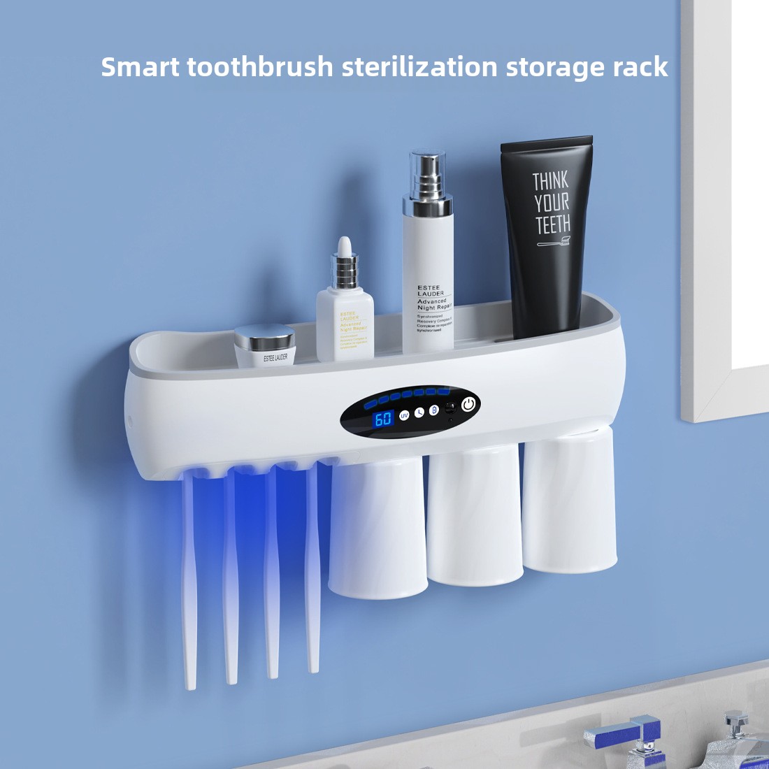 Smart UV Sterilized Toothbrush Holder Sanitizer Magnetic Suction Mouthwash Cup Drying Storage Luxury Style