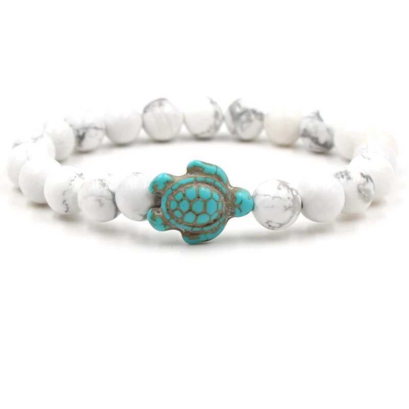 New Sea Turtle Beads Bracelets For Women Men Classic 14 Colors Natural Stone Elastic Friendship Bracelet Beach Jewelry Gifts W250526