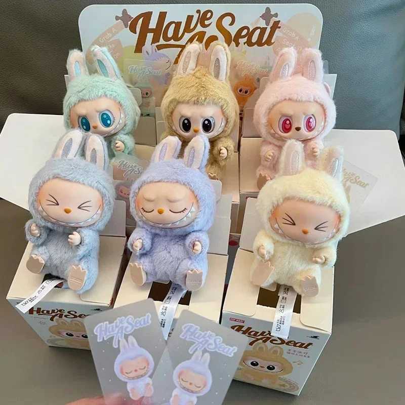 Hot Sales Anime Characters Macaron Labubu with Seat Series Vinyl Pendant Plush Doll Cute Monster Keychain Birthday Gift M250526