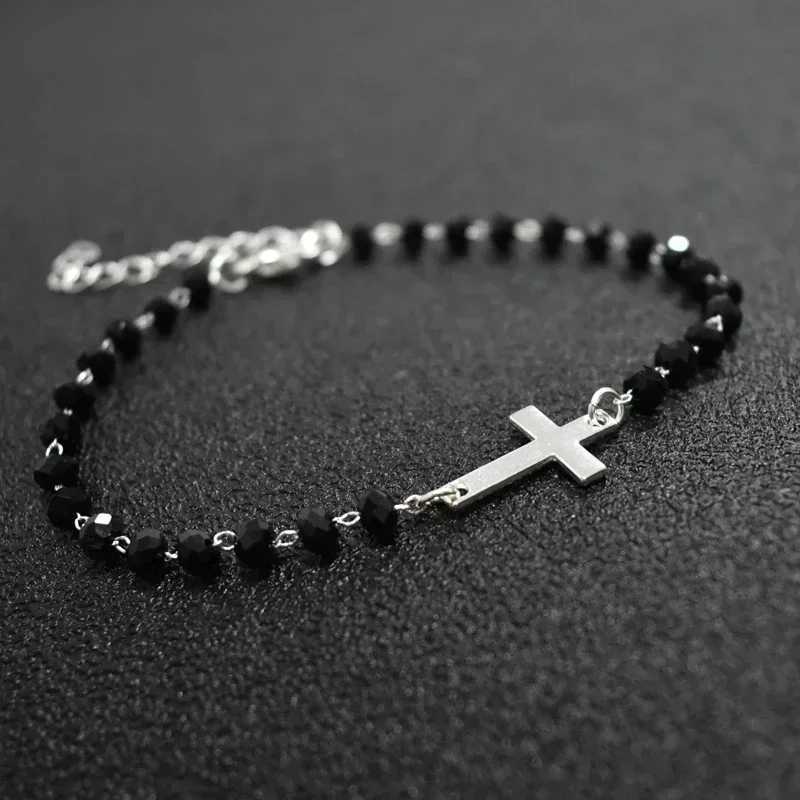 2020 Yeni Tasarm Rosary Stili Yanlara apraz Bilezik Siyah Boncuklu Altn Renk Zincir Bilezikler Kadnlar ve Kzlar iin W250526