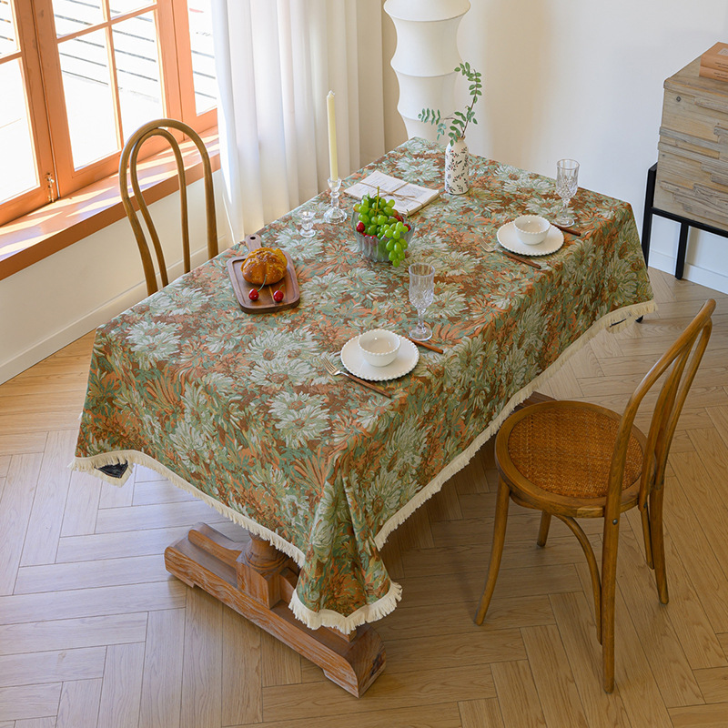 T0479 American cotton and linen tablecloth pastoral style high-end tablecloth oil painting style yarn-dyed jacquard tablecloth coffee table cover