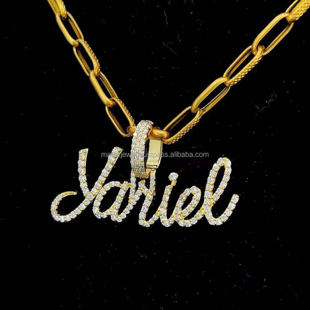 Elegant dia Single Layer Name pendant Iced Out in Sterling Sier 14KT Gold Plated and Round Cut Moissanite