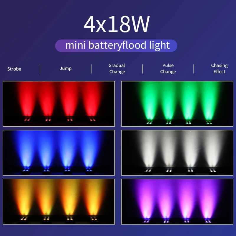 4x18W LED RGBWA UV 6IN1 Color Battery Wireless DMX LED Par Light Mini Battery Party Light 2.4G WirelessXJ250527