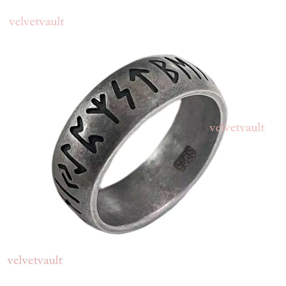 Viking Rune Band Ring Sterling Sier Elder Futhark Nordic Celtic Wedding Norse Scandinavian Jewelry Gift for Men and Women