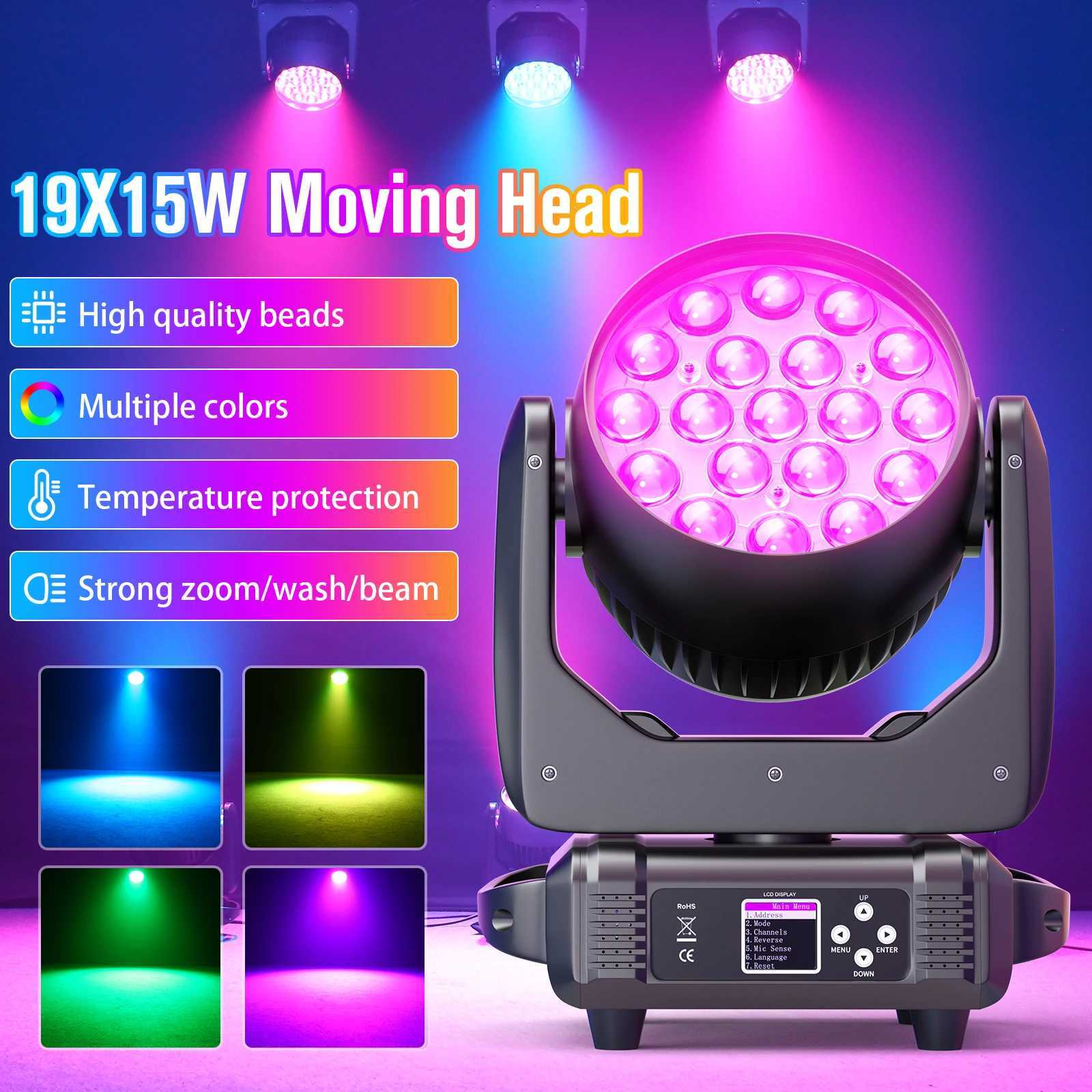 UKing 2PCS 19x15W Beam Moving Head Light 4IN1 RGBW LED Wash Zoom Stage Light DMX Effect for DJ Disco Party Concert Wedding XJ250527