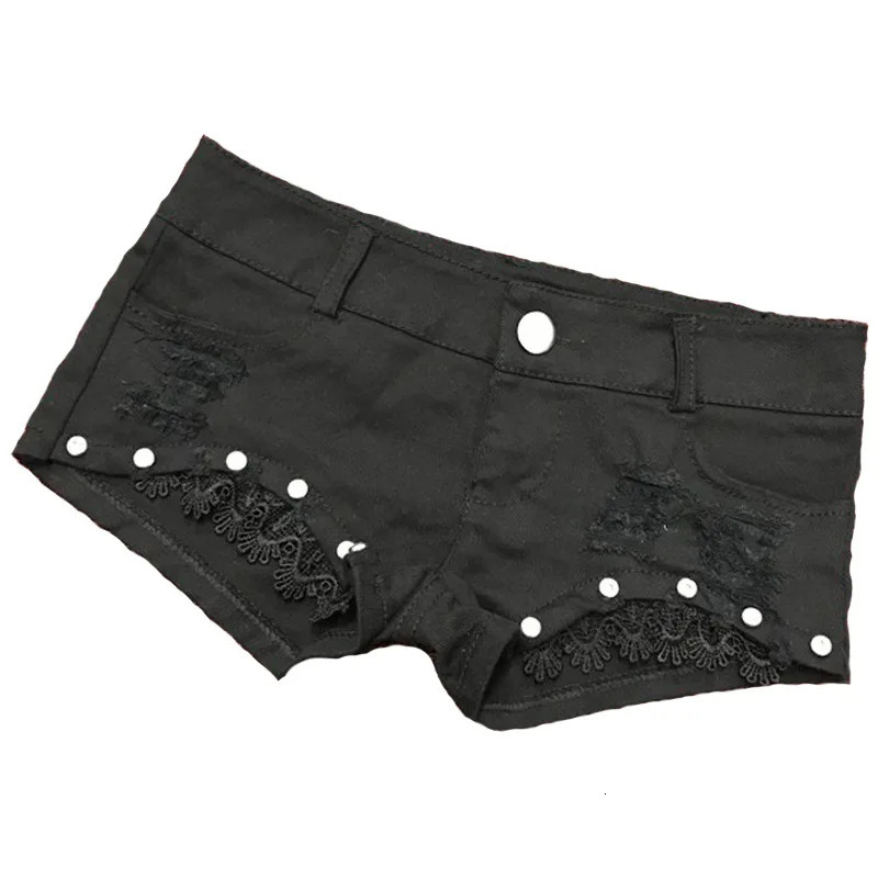 Sexy Y2k Jean Denim Shorts Women Bright Diamond Lace Ultra-low Rise Pants Nightclub s Ripped Shorts 250520