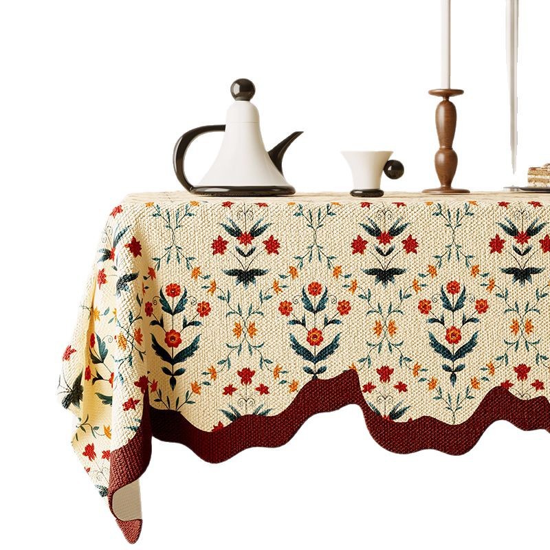 B358 American retro romantic oil painting style tablecloth linen fabric waterproof coffee table cloth pastoral style high-grade jacquard cover cloth