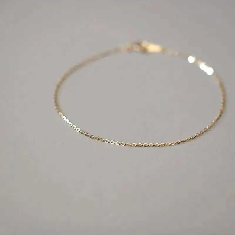 GOLDtutu Pure 14K Gold Bracelet for Women Bare Chain Simple Plain Chain Fine and Light Gold kj444 W250526