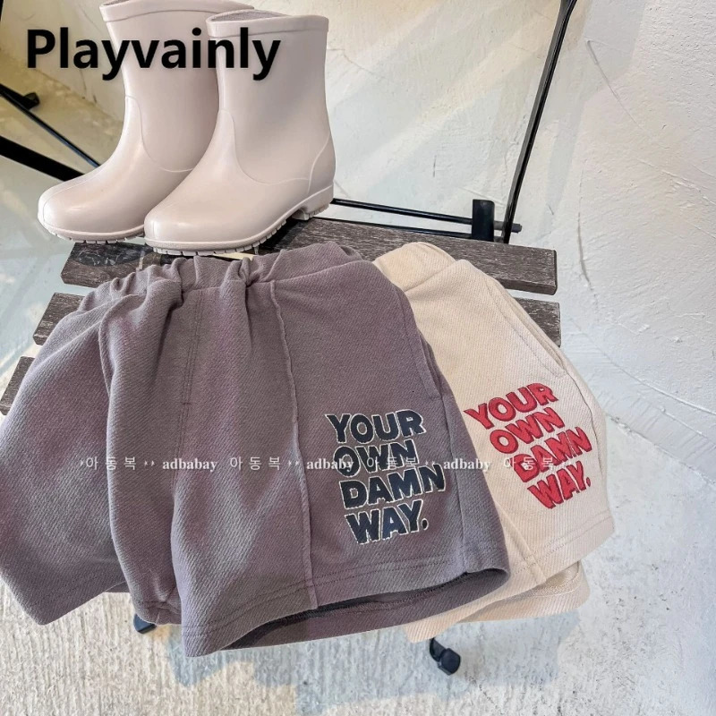 Korean Style Summer Child Shorts Washed Wide Leg Letter Print Casual Short Pants for Boys and Girls Kid Clothes B2282 250527