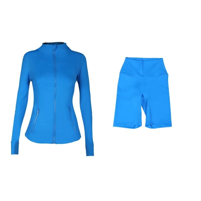 shorts and Yoga Jacket Workout Elastic Waist leggings Fiess quick dry fiess Activewear Sweatshirt Zip up jackets sets gym set