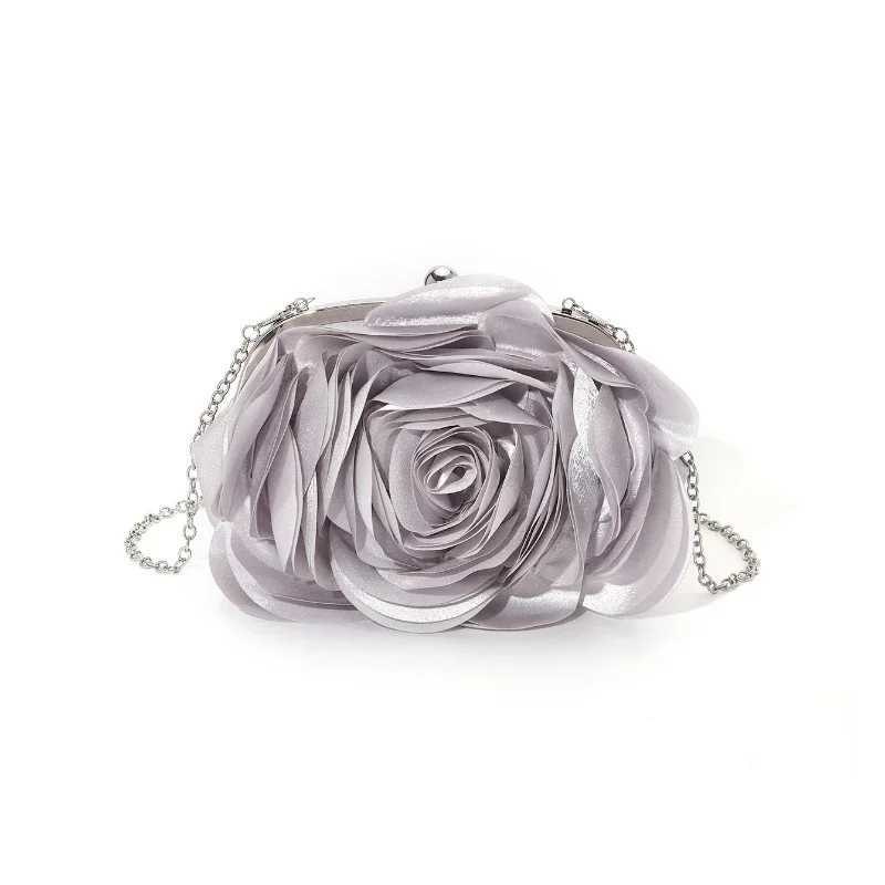 Sweet Coral Evening Bags Womens Multilayer Bridesmaids Satin 3D Floral Purse Wedding Clutches Nylon Fabric Soft Mini Handbags W250527