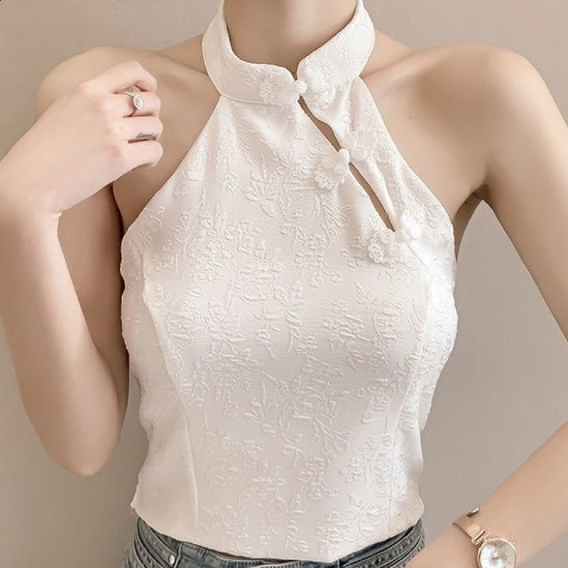 Plus Size 150kg Summer Outerwear Pure Desire Hot Girl Style Halter Buckle Cheongsam Modified Vest for Women Trendy 230310