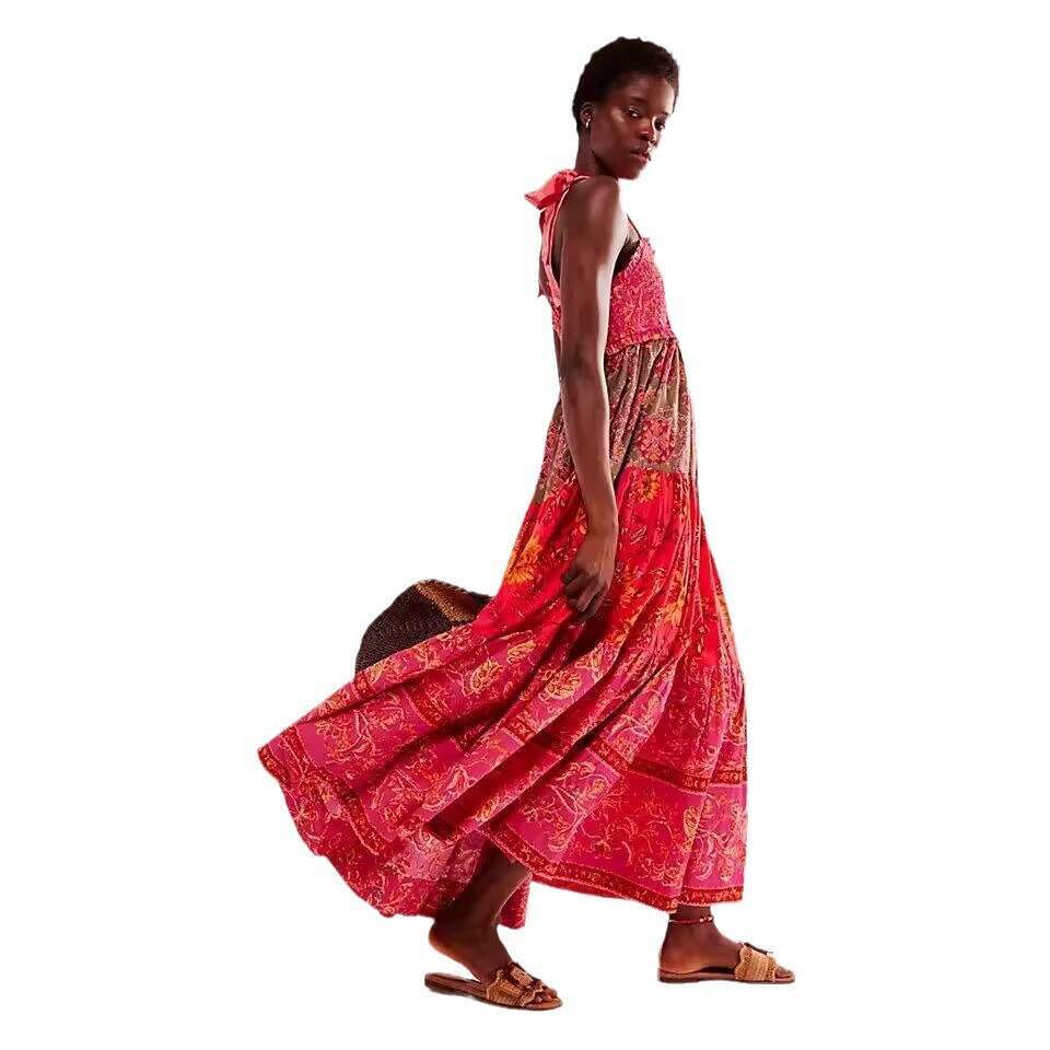 2025 Summer New Strapless Backless Printed Maxi Dress for Women