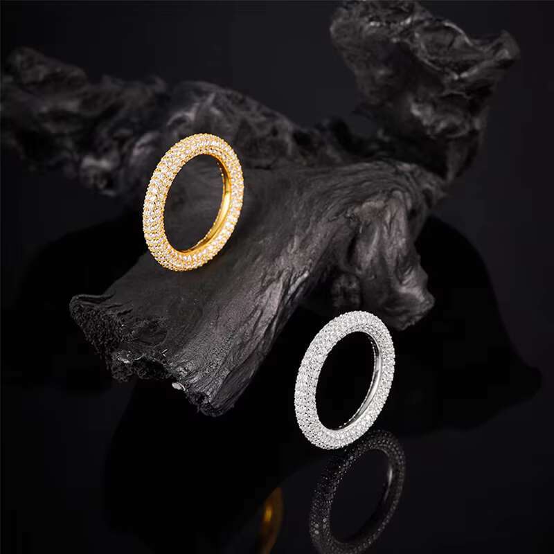 Factory Wholesale Hip Hop Style Custom 925 Sterling Silver Full Iced Moissanite Rhodium Gold Plated Moissanite Rings for Women