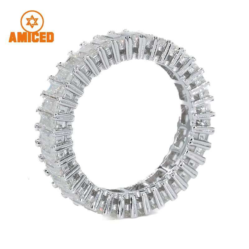 Wholesale Custom Fine Jewelry Ring Moissanite VVS Iced Out Diamond Ring Baguette Eternity Ring for Women