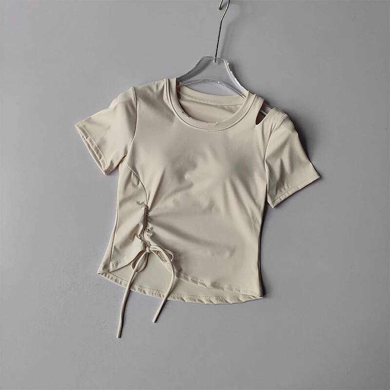 New Summer Yoga Short-sleeved Drawstring Slimming Integrated Coaster Quick-drying Sports T-shirt Running Suit Top