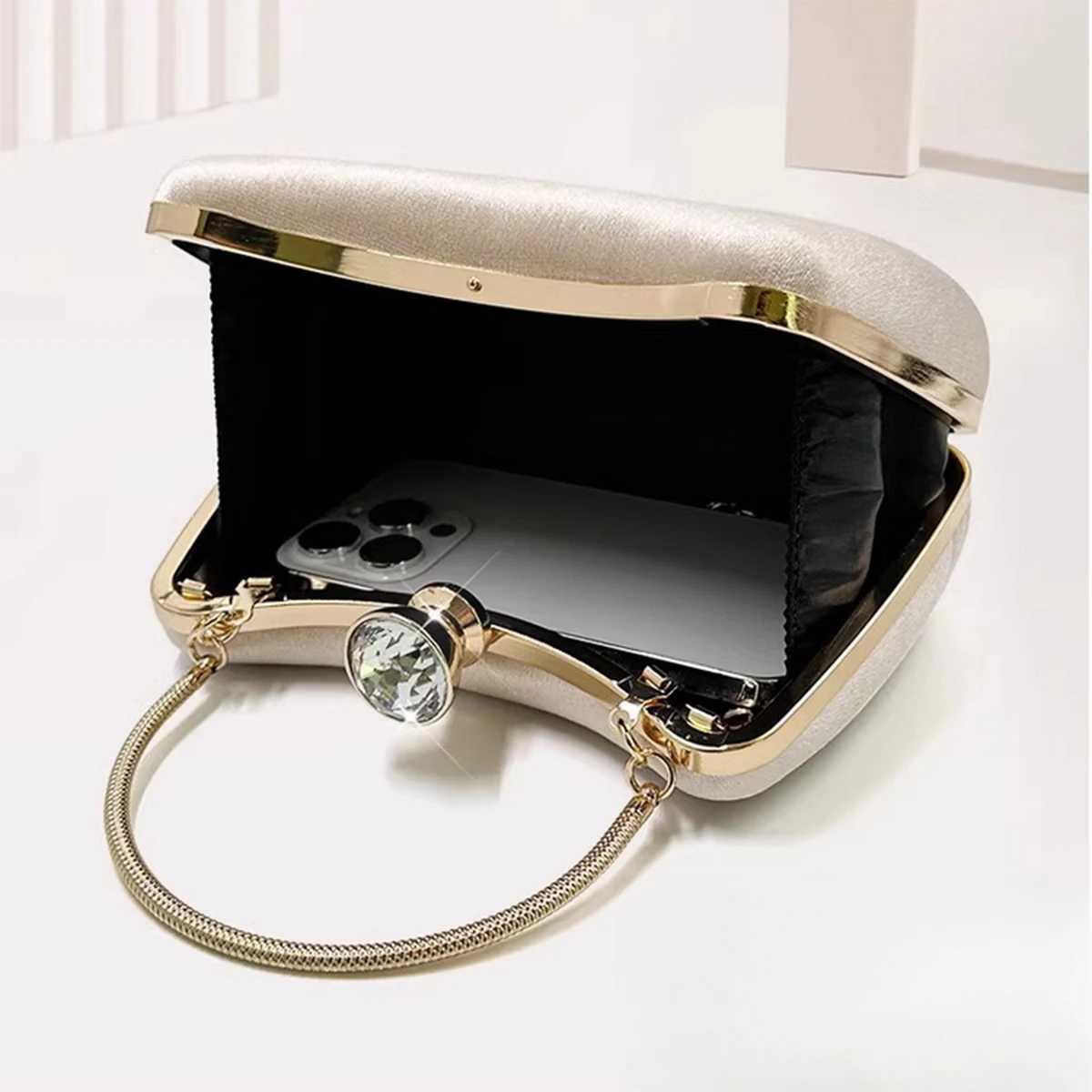 Womens Golden Glitter Clutch Purse Velvet Evening Bag for Bridal Wedding Party with Rhinestone Ring W250527