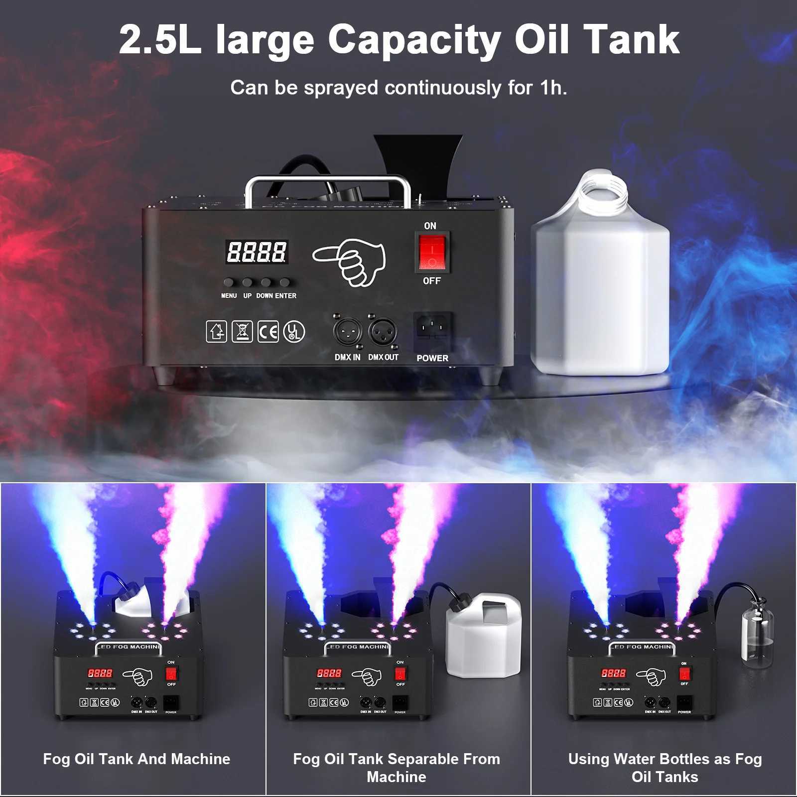 UKing 2000W Double-tube Adjustable Fog Machine DMX512 13CH Smoke Machine 8+8 RGB 3 in 1 LED Colorful DJ Wedding Stage Spray XJ250527