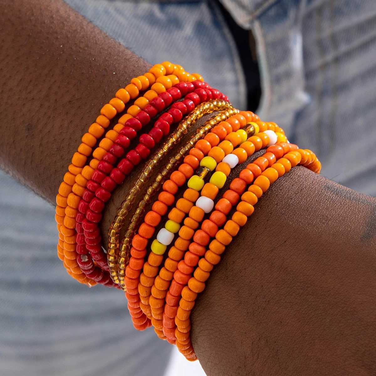 docona Fashion Personality Orange Rice Bead Imitation Crystal Bead Bracelet Set Suitable for Womens Ball Parties Party Gifts W250526