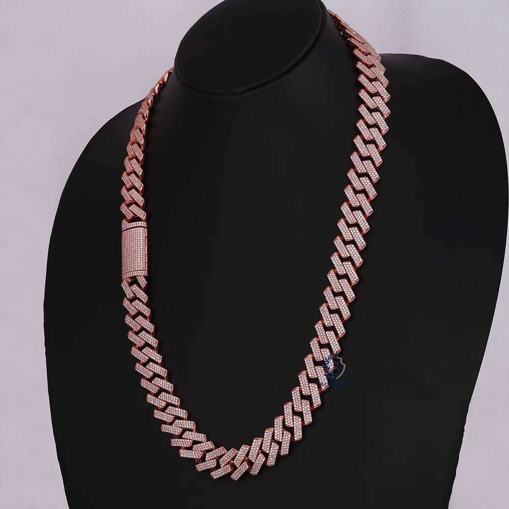 VVS Moissanite Cuban Link Chain 18mm Sterling Sier Iced Out Mens Necklace Pass Dia Tester