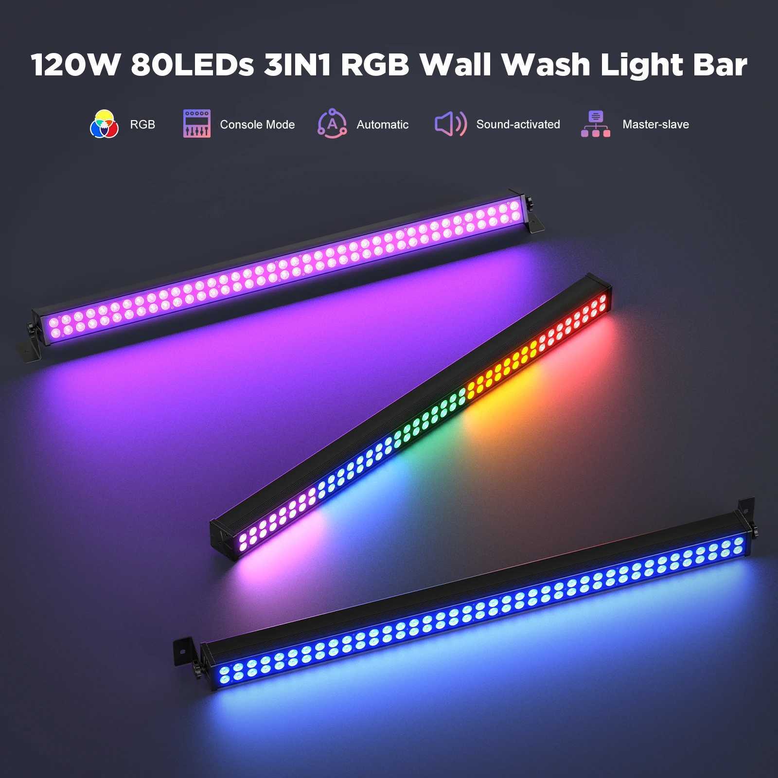 Yiflamefly 120W Double Row 80LEDs Wall Washer Light Bar RGB 3IN1 80X2W LED Stage Marquee Lights Bar For DJ Pub Concert Party KTVXJ250527