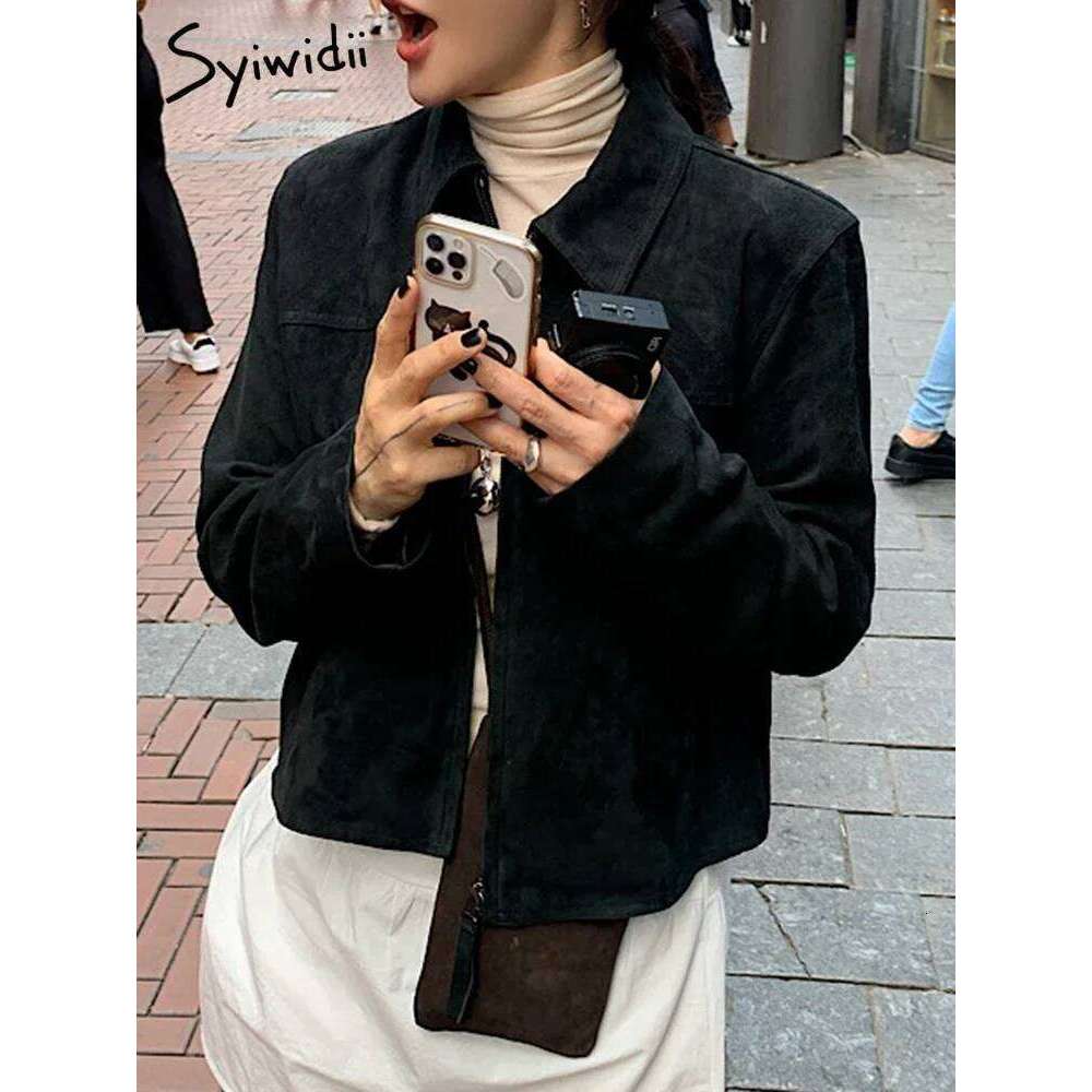 Syiwidii Jackets For Women Turn-Down Collar Casual Spliced Coat Autumn 2024 New Fashion Long Sleece Zipper Female Loose Jacket