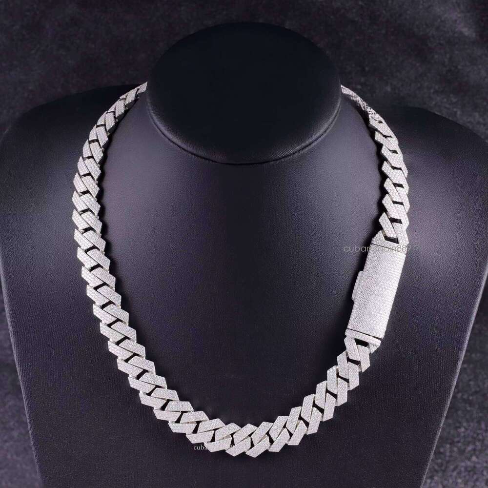 Hip Hop Jewelry Link Necklace 3rows 15mm Sterling Sier VVS Moissanite Iced Out Dia Cuban Chain for Men