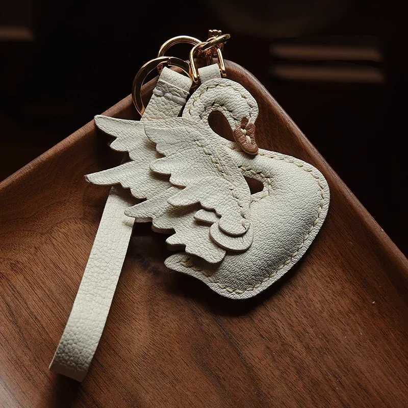 Handmade Leather Swan Bag Charm Keychain W250526