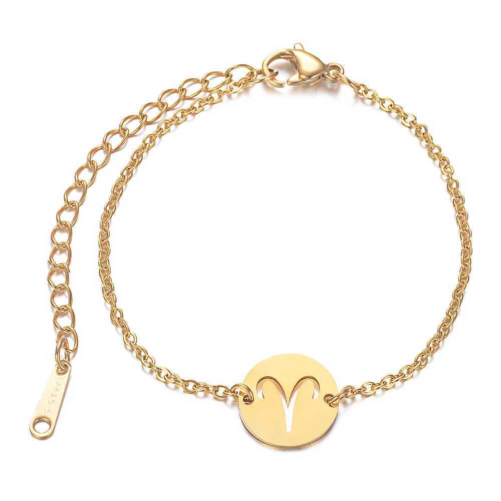 Aries 12 Zodiac Sign Constellation Bracelet Gold Color Stainless Steel Hand Bracelets For Women Jewelry Birthday Gifts 2022 W250526