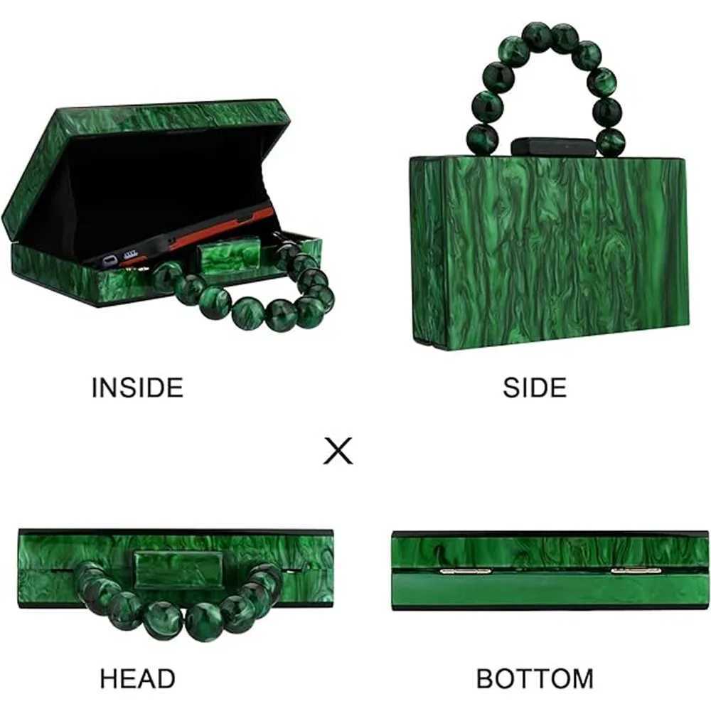 Pearl Marble Dark Green Acrylic PVC Evening Bags Women Luxury Crossbody Bag Purses And Handbags Wedding Party Beach Flap W250527