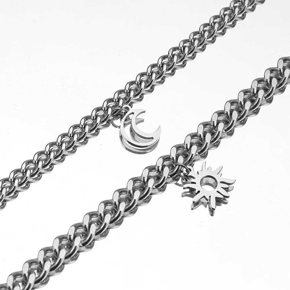 2pcs/set Sun Moon Couple Stainless Steel Couple Bracelet for Men and Women Waterproof Colorfast Jewelry Valentines Day Gift W250526