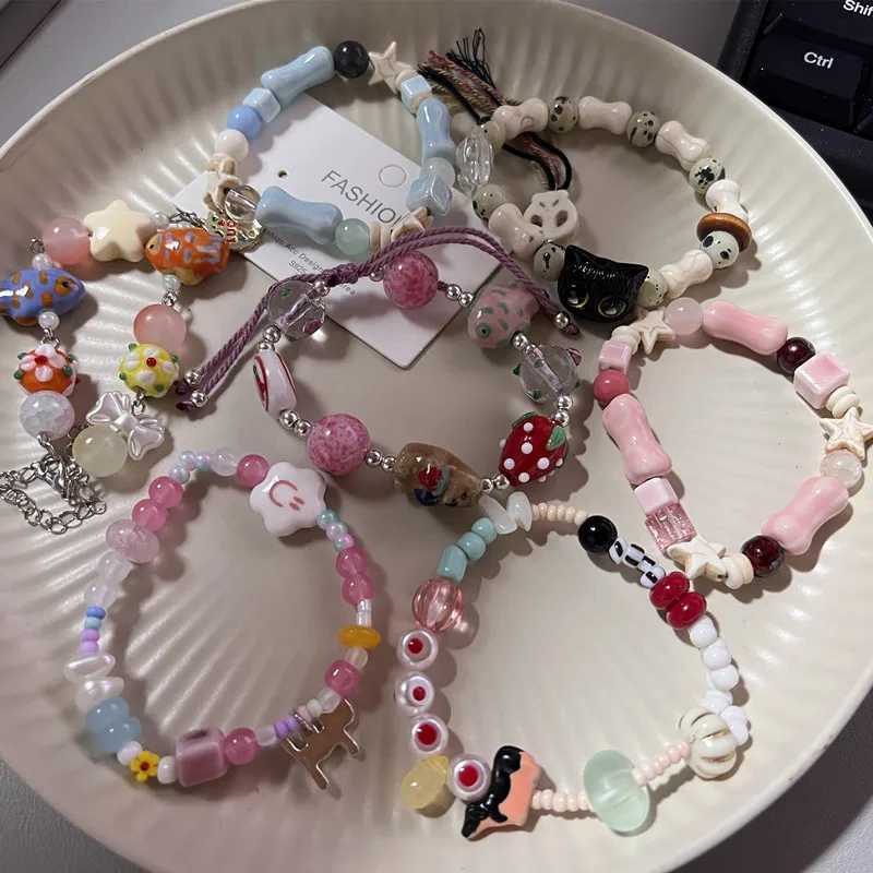 New Cute Geometry Star Conch Ceramic Glass Acrylic Beaded Bracelet Girl Kpop Aesthetic Charm Jewelry Y2K Marine Accessories W250526