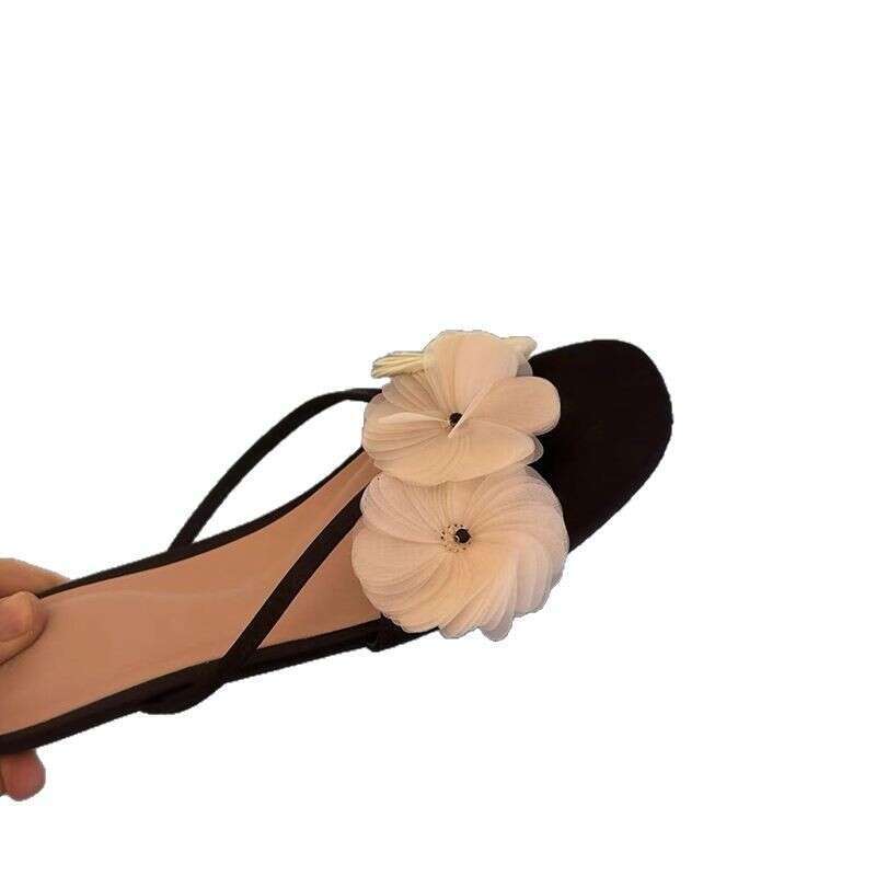 ~Floral Flat Sandals for Women Summer Outdoor Wear Half Elegant Versatile Mules Cool Slippers