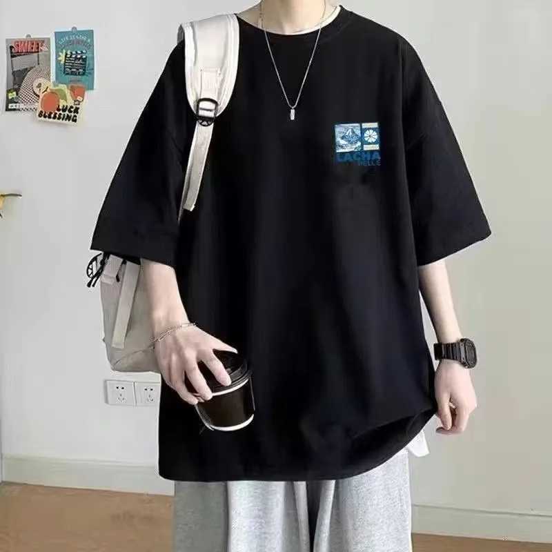8XL Korean Loose Fitting T-shirt Fashion American Japanese Fuji Printed T-shirt with Soft Men Versatile Double Outfit Z250527