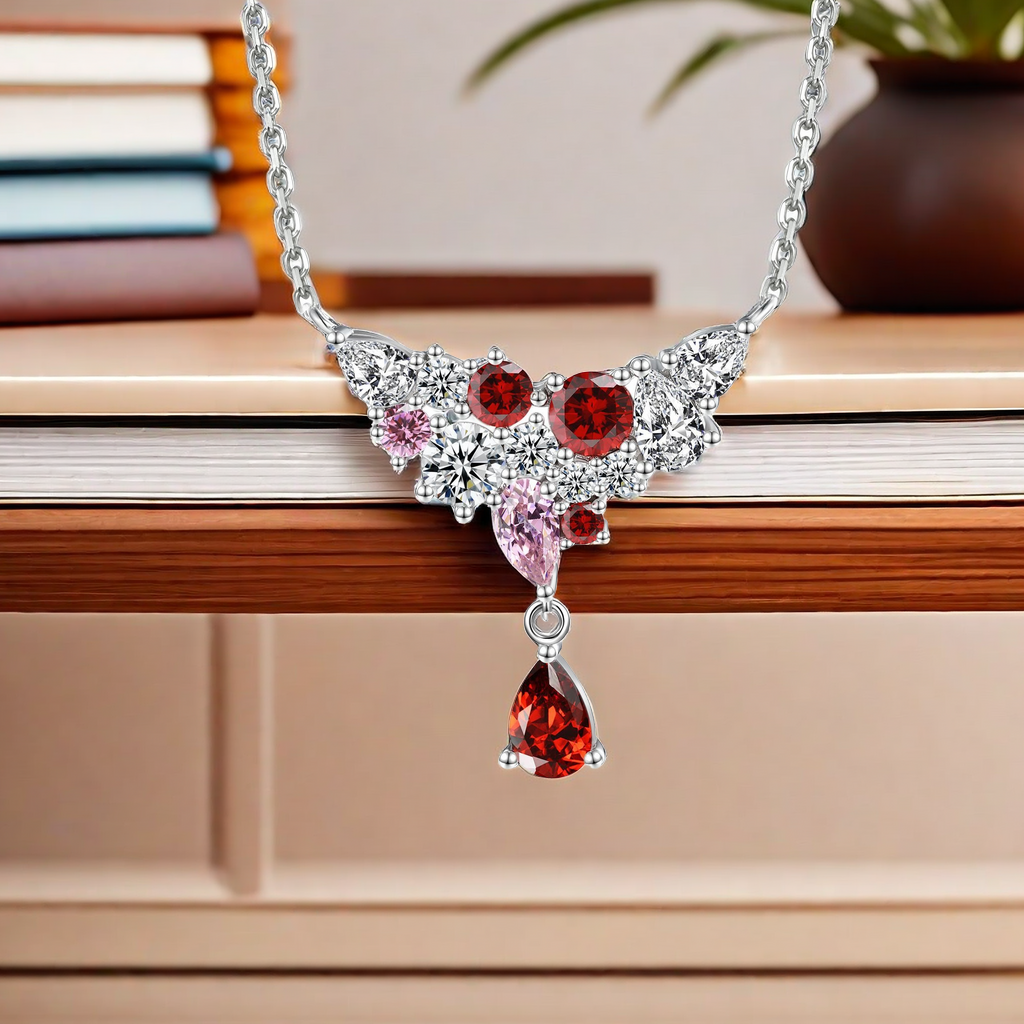 S925 sterling silver colored water drop-shaped cultivated gemstone pendant necklace for collarbone designer high-end personalized girl's light lu
