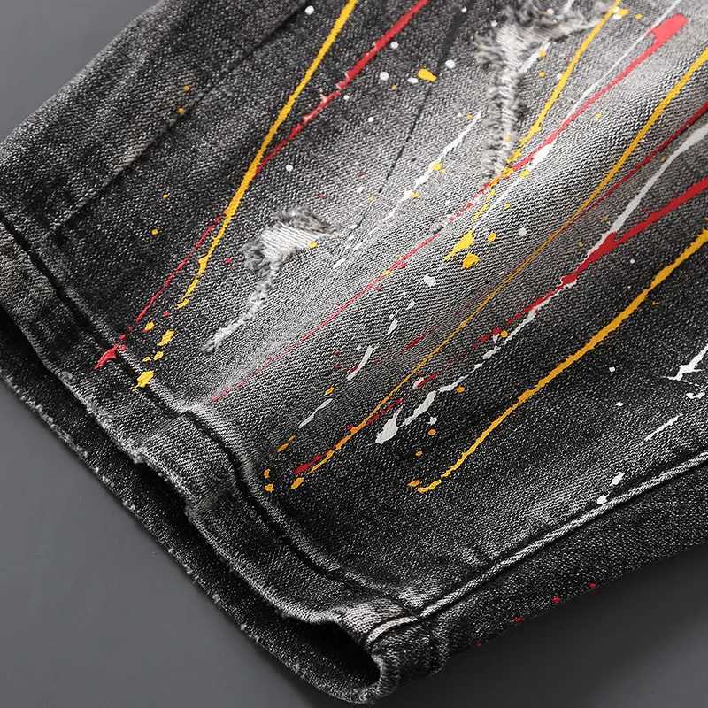 Summer Paint Chipped Denim Shorts for Men American Retro Washed Trendy Rugged and Scratched Five Quarter Pants Z250527