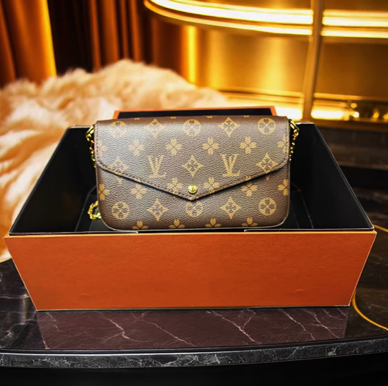 2025 With Box s Designer Tote Bags Women Crossbody Genuine Leather Purse Fashion Flower Lady 3 Multi FELICIE POCHETTE Chain Shoulder Bag ladies Handbag Wallet