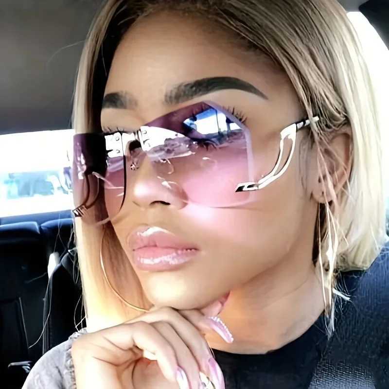 2025 New Irregular Rimless Sunglasses Women Brand Designer Alloy Frame Oversize Gradient Sun Glasses Fashion Female Clear Shades Z250527