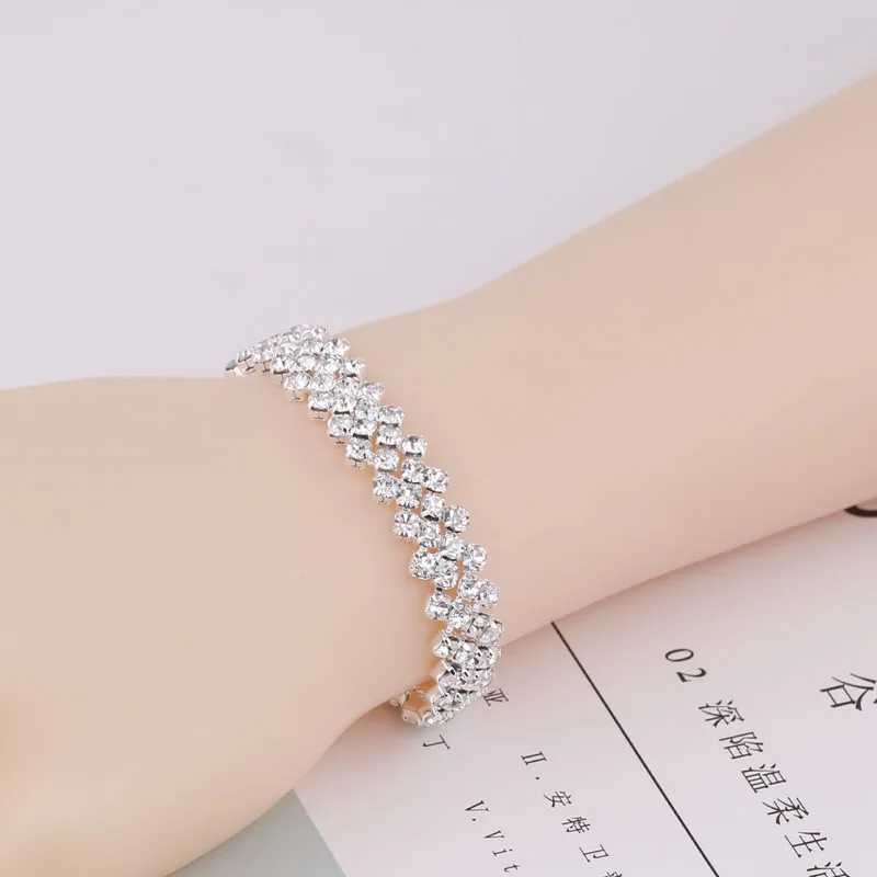 TREAZY Elegant Silver Color Crystal Bracelets for Women Waving Bridal Bracelets Bangles Wedding Engagement Jewelry Gift W250526