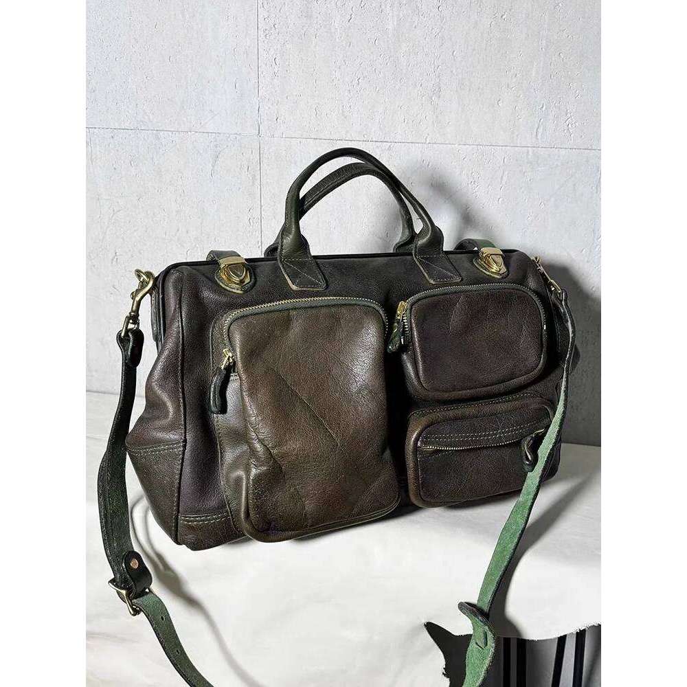 Casual Designers Handmade Genuine Multi-Pocket Large-Capacity Travel Handbags Outdoor Daily Cow Leather Lage Bag