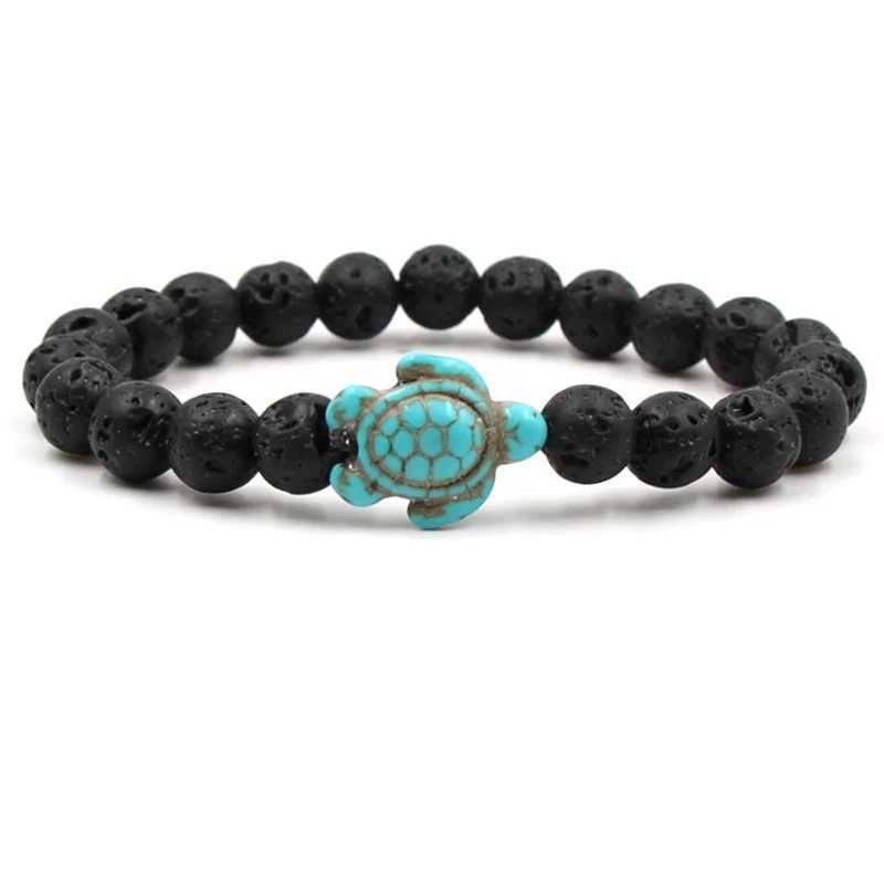 New Sea Turtle Beads Bracelets For Women Men Classic 14 Colors Natural Stone Elastic Friendship Bracelet Beach Jewelry Gifts W250526