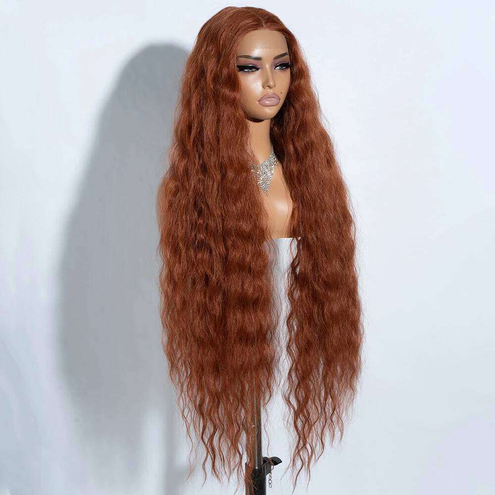 Synthetic Lace Front Curly For Women 42 inches Soft Wavy Ombre Blonde Ginger Highlight Cosplay Wigs Heat Resistant