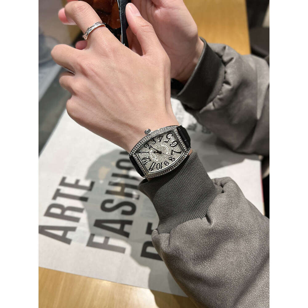 TK New TikTok Starry Sky Diamond-Encrusted Men's Barrel-Shaped Watch Trendy Quartz