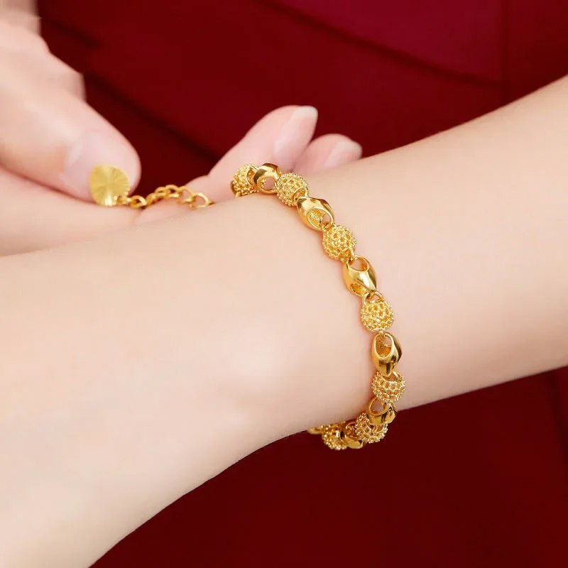 VOBIPY 14K Gold Plated Bracelets for Women Exquisite Beaded Chain Bracelet Bangle Wristband Pulseira Femme Wedding Jewelry Bijoux