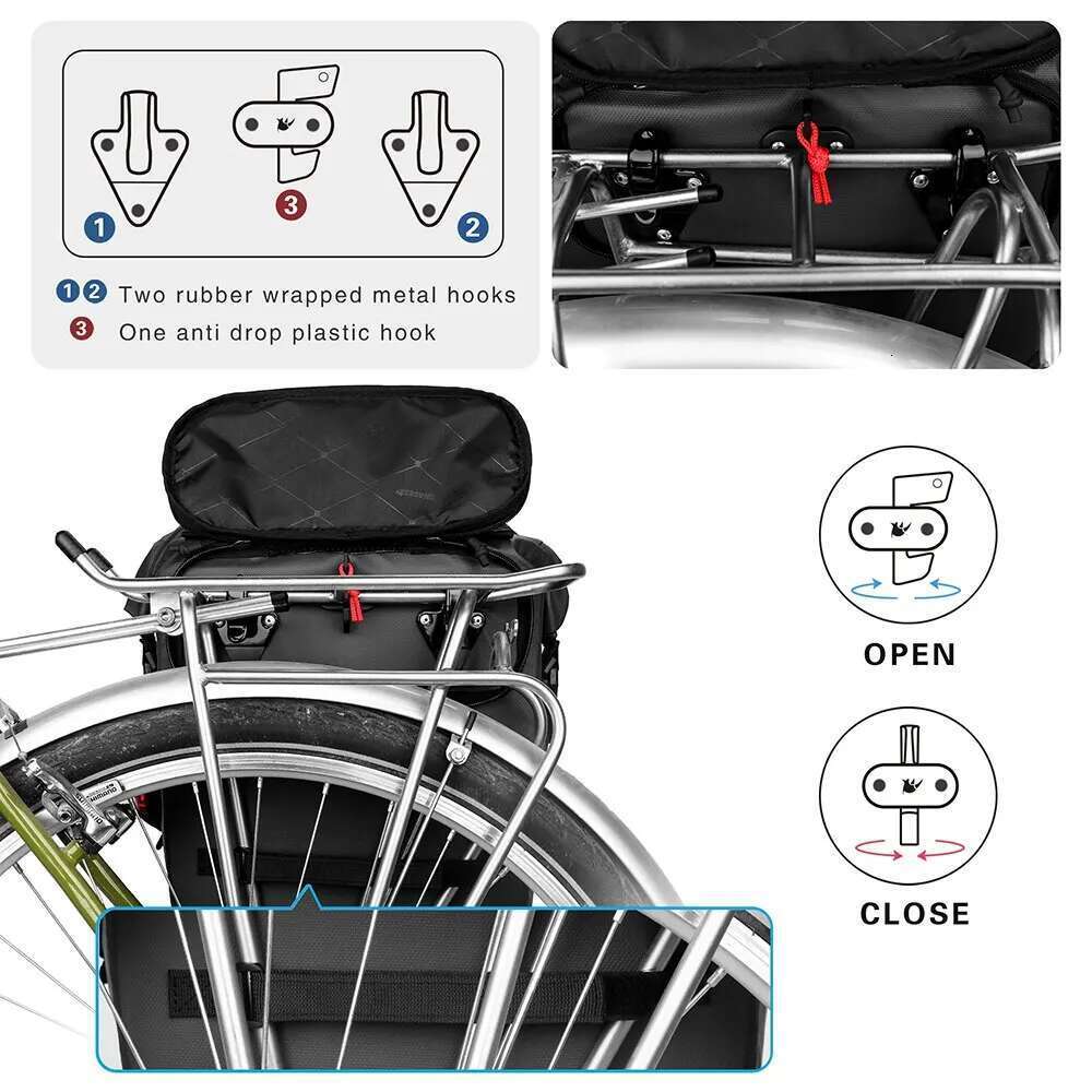 Rhinowalk Bike Pannier 20L Big Capacity Waterproof Rear Rack Black Travel Bicycle Cycling Shoulder Bag Backpack Accessories
